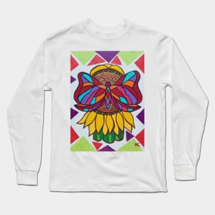 Butterfly on Sunflower Hamsa by Harriette Knight Long Sleeve T-Shirt